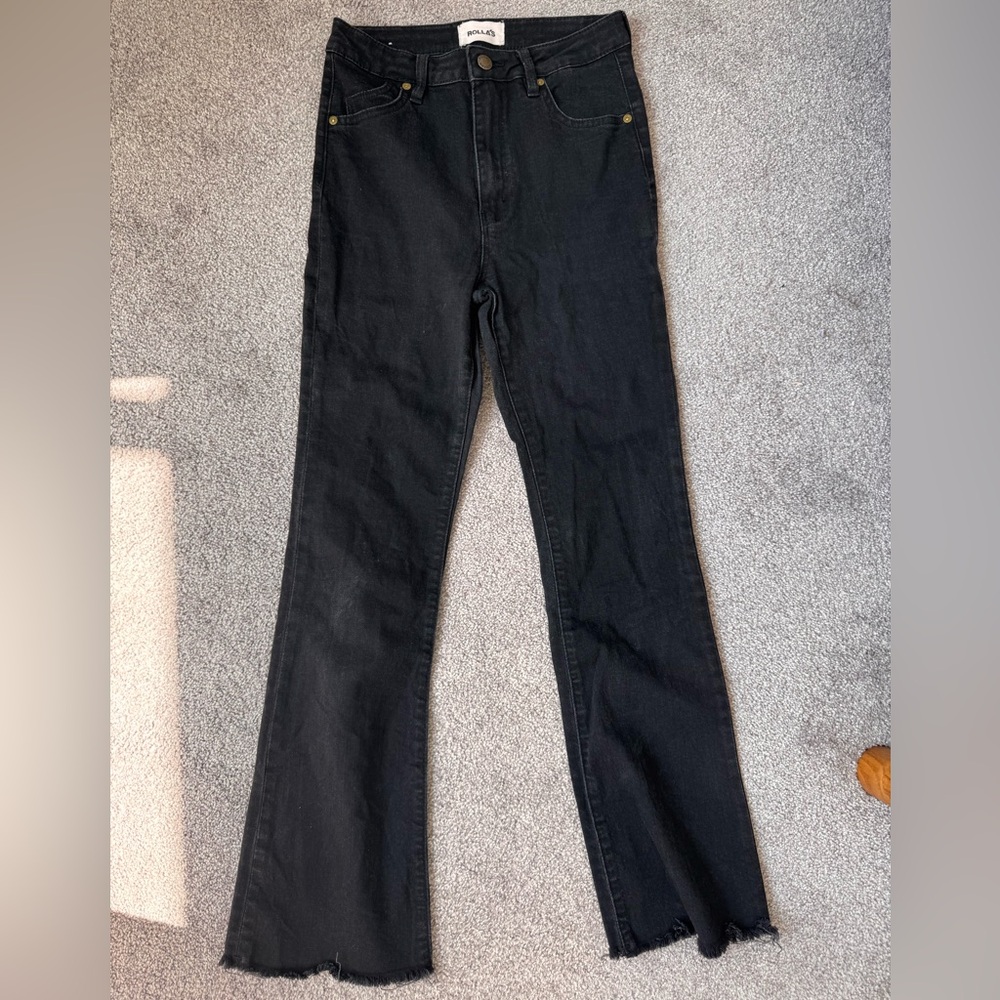 Rolla’s Black High Rise Boot Raw Hem Jeans